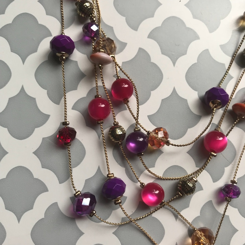 Purple/Pink/Gold multi string necklace
